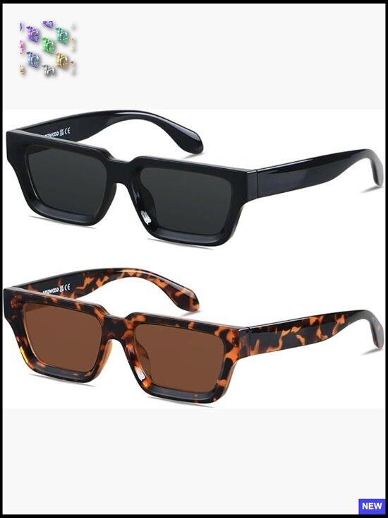 Thick Frame Rectangle Chunky Retro Sunglasses UV400 Protection Unisex